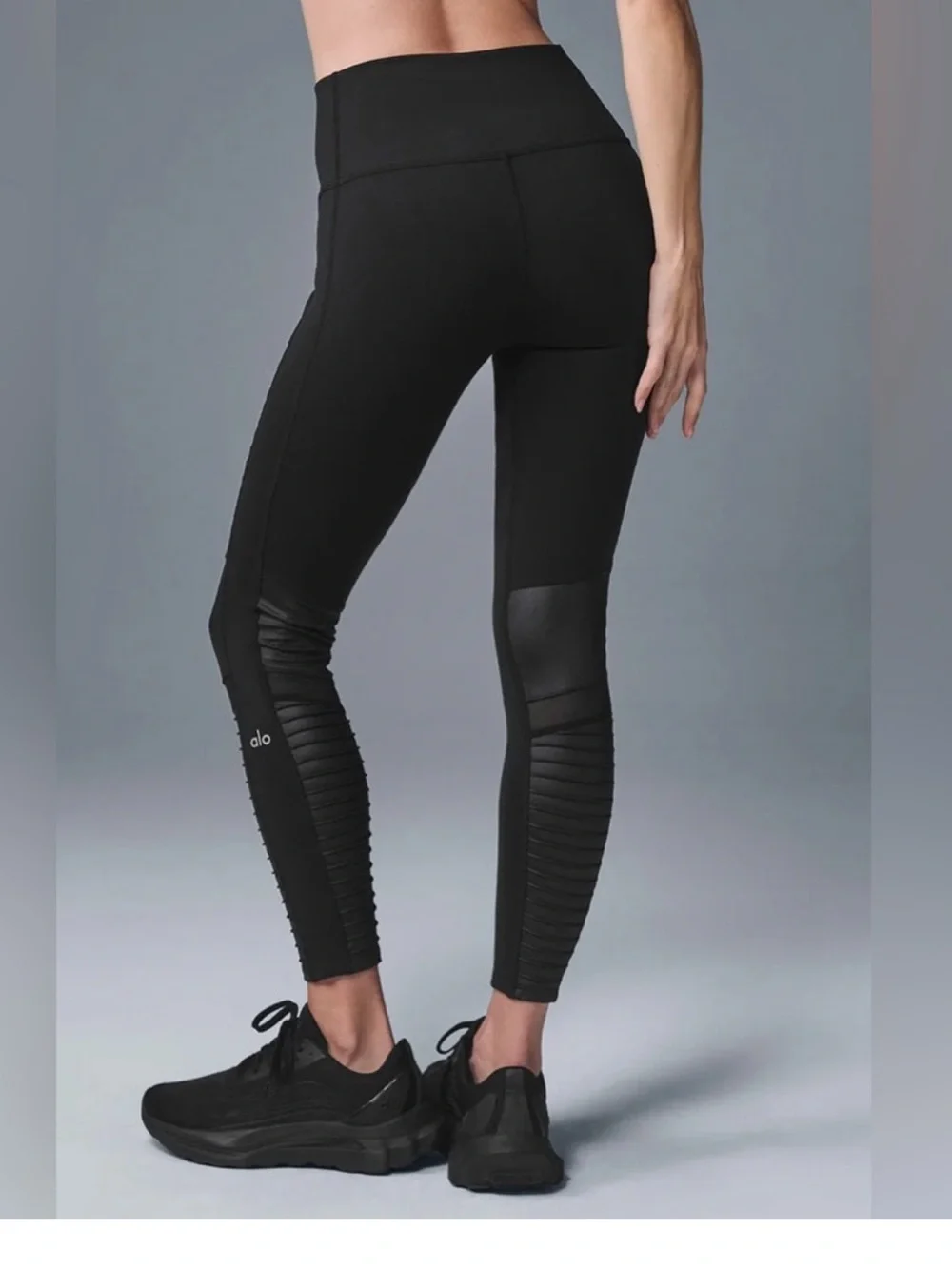 Alo Yoga 7/8 High Waist Moto Legging Black Glossy Small Gorpcore NWT